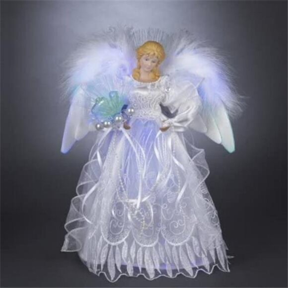 12" Lighted LED Fiber Optic White and Silver Angel Christmas Tree Topper - Picture 2 of 2